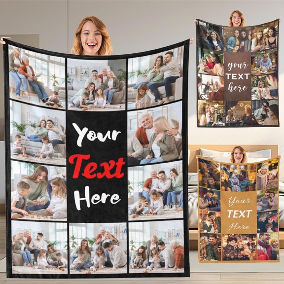 Custom Blanket with Photo and Text Memorial Gift for Lover, Couple,10 Photos Collage Blanket with Pictures Customized for Wife, Husband, Personalized Throw Blanket for Anniversary A Blankets