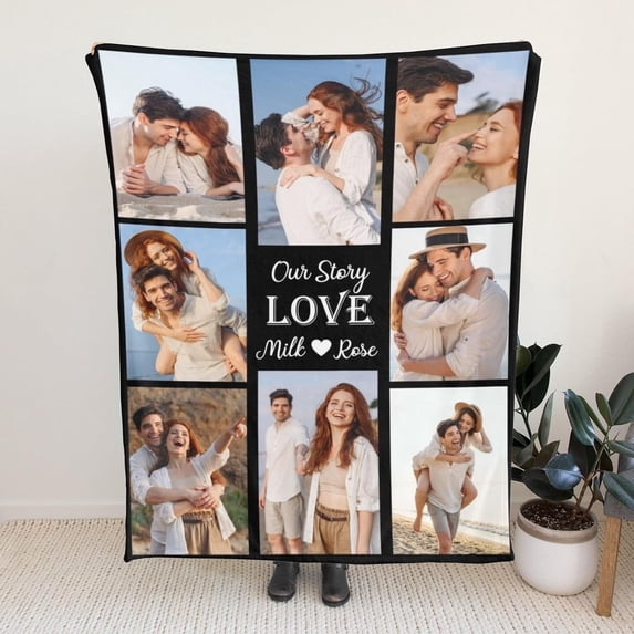 Custom Blanket with Photo and Text Memorial Gift for Lover, Couple,10 Photos Collage Blanket with Pictures Customized for Wife, Husband, Personalized Throw Blanket for Anniversary Blankets