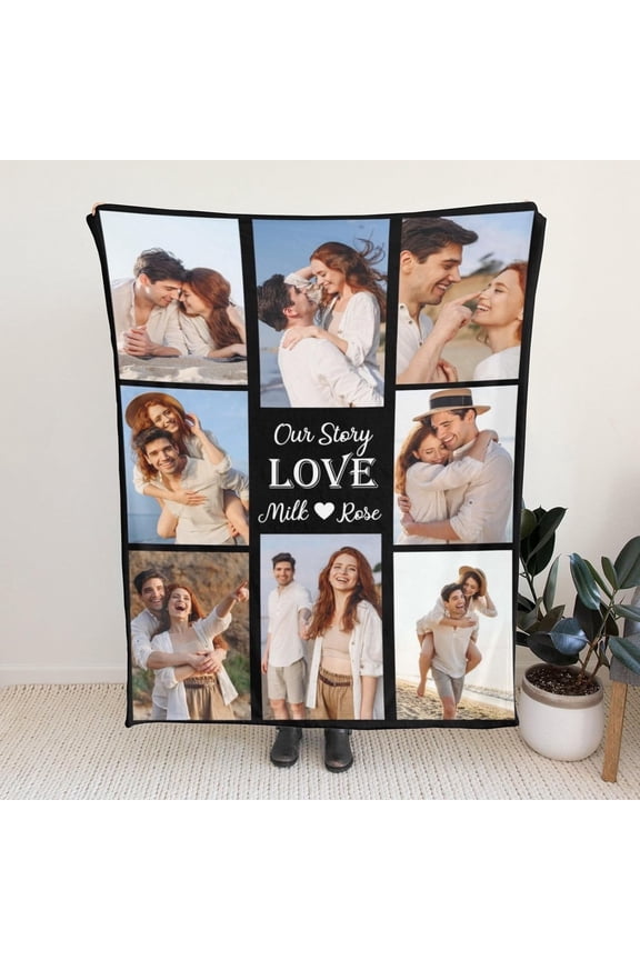 Custom Blanket with Photo and Text Memorial Gift for Lover, Couple,10 Photos Collage Blanket with Pictures Customized for Wife, Husband, Personalized Throw Blanket for Anniversary Blankets