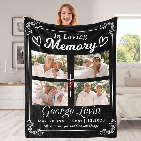 Custom Blanket with Photo and Text Memorial Gift for Lover, Couple,10 Photos Collage Blanket with Pictures Customized for Wife, Husband, Personalized Throw Blanket for Anniversary A Blankets