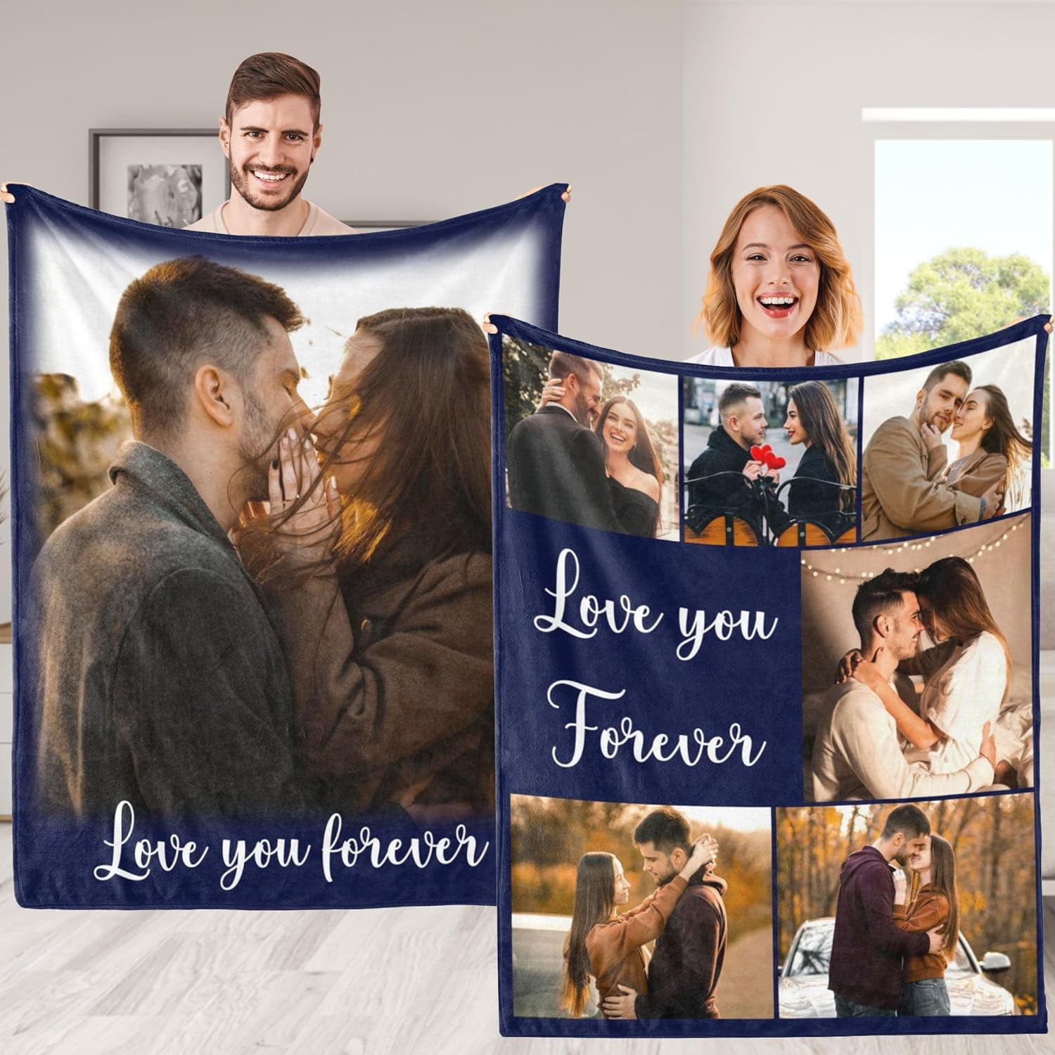 Custom Blanket with Photo and Text Memorial Gift for Lover, Couple,10