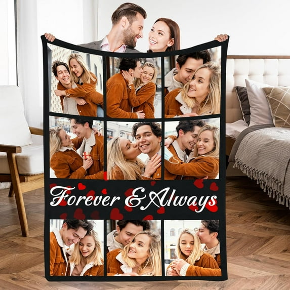 Custom Blanket with Photo Text, Mothers Day Birthday Gifts for Mom, Personalized Flannel Throw Blanket, Customized Blanket for Mom Gifts from Daughter Son - 7 Size (6 Photo-5) Blankets