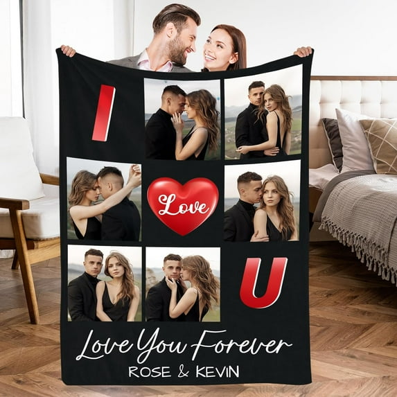 Custom Blanket with Photo Text, Mothers Day Birthday Gifts for Mom, Personalized Flannel Throw Blanket, Customized Blanket for Mom Gifts from Daughter Son - 7 Size (6 Photo-5) Blankets