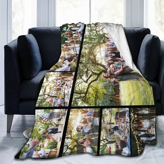 Custom Blanket with Photo Text Personalized Bedding Throw Blankets Customized Flannel Fleece Blankets for Family Birthday Wedding Gift Fits Couch Sofa Bedroom Living Room - 50"x40"