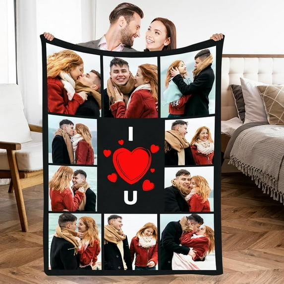 Custom Blanket with Photo Text, Personalized Flannel Throw Blanket, Customized Blanket Using My Own Photos, Birthday Christmas Wedding Gifts for Mom Dad Friends Sister - 4 Size (1 Photo-1)