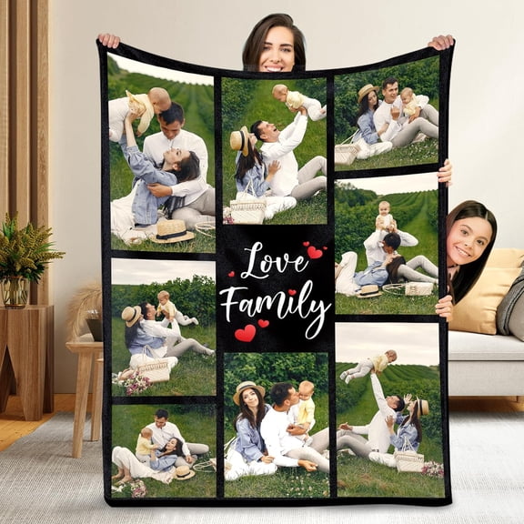 Custom Blanket with Photo Text, Personalized Flannel Throw Blanket, Customized Blanket Using My Own Photos, Birthday Christmas Wedding Gifts for Mom Dad Friends Sister - 4 Size (6 Photo-4)