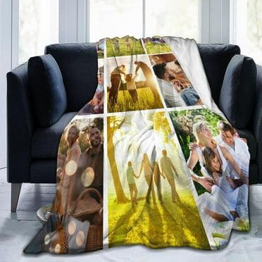 Custom Blanket with Photo Text Personalized Flannel Throw Blanket Customized Picture Blanket for Adult Kid Birthday Christmas Halloween Fathers Mothers Valentines Day Gift 40"X30"