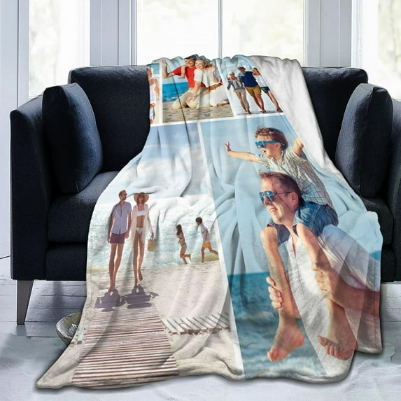 Custom Blanket with Photo Text Personalized Flannel Throw Blanket Customized Picture Blanket for Adult Kid Birthday Christmas Halloween Fathers Mothers Valentines Day Gift 40"X30"