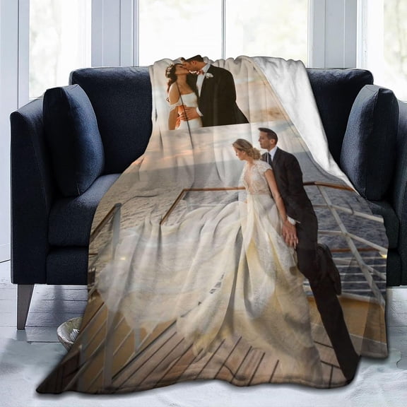 Custom Blanket with Photo Text Personalized Flannel Throw Blanket Customized Picture Blanket for Adult Kid Birthday Christmas Halloween Fathers Mothers Valentines Day Gift 40"X30"