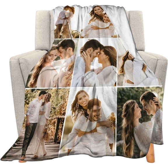 Custom Blanket with Photo Text Personalized Gift, 1-10 Pictures Customized for Mother Father Family, Christmas Halloween Thanksgiving Birthday Wedding Valentine's Day Gift 40''x30''