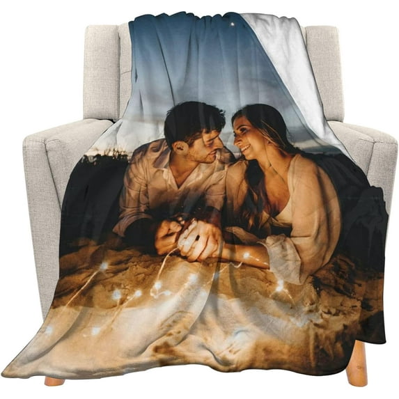 Custom Blanket with Photo Text Personalized Gift, 1-10 Pictures Customized for Mother Father Family, Christmas Halloween Thanksgiving Birthday Wedding Valentine's Day Gift 40''x30''
