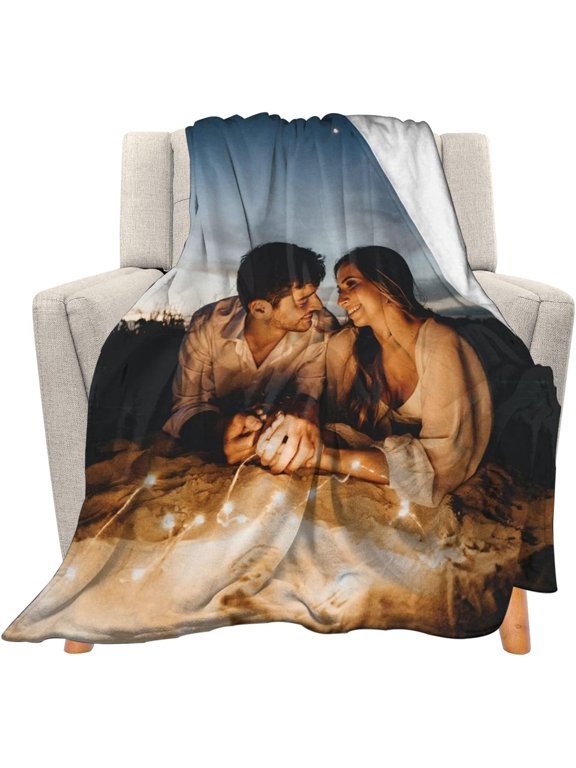Custom Blanket with Photo Text Personalized Gift, 1-10 Pictures Customized for Mother Father Family, Christmas Halloween Thanksgiving Birthday Wedding Valentine's Day Gift 40''x30''