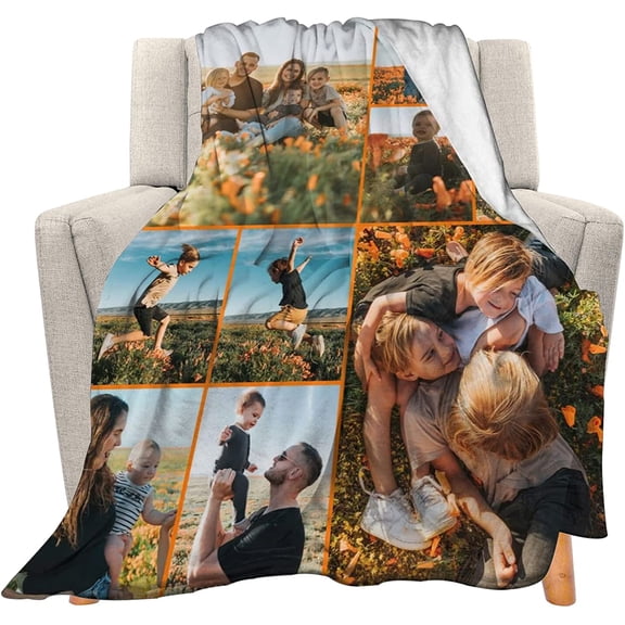 Custom Blanket with Photo Text Personalized Gift, 1-10 Pictures Customized for Mother Father Family, Christmas Halloween Thanksgiving Birthday Wedding Valentine's Day Gift, 40''x30'' Blankets