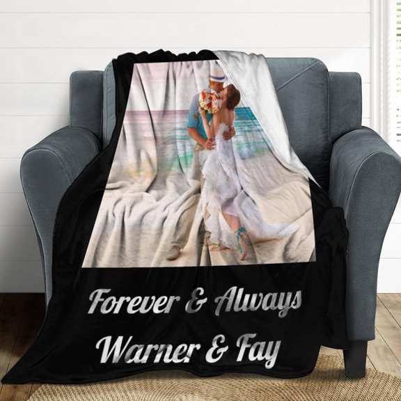 Custom Blanket with Photo Text Personalized Throw Blanket Customized Blanket for Her for Him Flannel Blankets Father's Day Mother's Day Birthday Valentines, Navy, 40"x50" Blankets