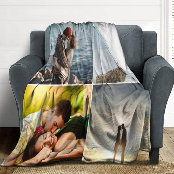 Custom Blanket with Photo Text Personalized Throw Blanket Customized Blanket for Her for Him Flannel Blankets Father's Day Mother's Day Birthday Valentines, Navy, 40"x50"