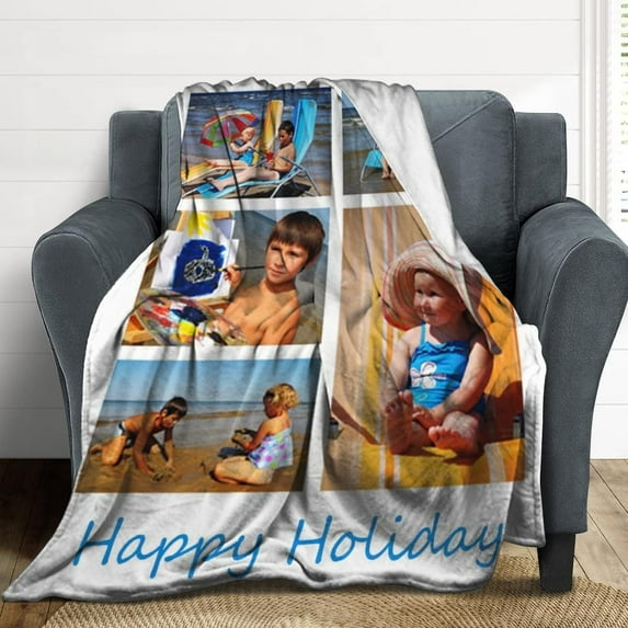 Custom Blanket with Photo Text Personalized Throw Blanket Customized Blanket for Her for Him Flannel Blankets Father's Day Mother's Day Birthday Valentines, Navy, 40"x50"