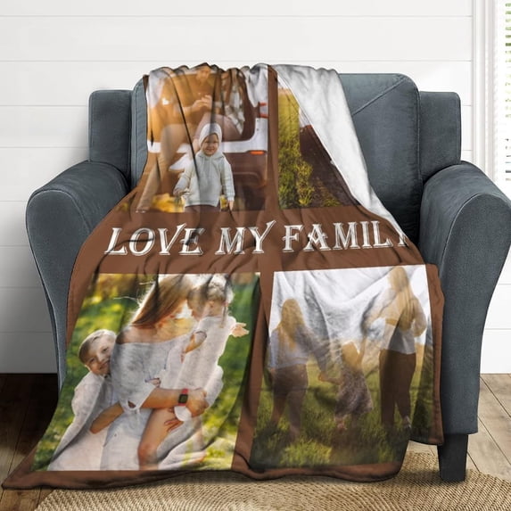 Custom Blanket with Photo Text Personalized Throw Blanket Customized Blanket for Her for Him Flannel Blankets Father's Day Mother's Day Birthday Valentines, Navy, 40"x50"