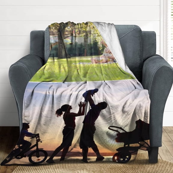 Custom Blanket with Photo Text Personalized Throw Blanket Customized Blanket for Her for Him Flannel Blankets Father's Day Mother's Day Birthday Valentines, Navy, 40"x50"
