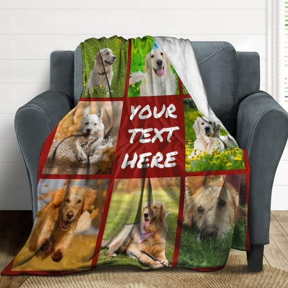 Custom Blanket with Photo Text Personalized Throw Blanket Customized Blanket for Her for Him Flannel Blankets Father's Day Mother's Day Birthday Valentines, Navy, 40"x50"