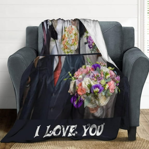 Custom Blanket with Photo Text Personalized Throw Blanket Customized Blanket for Her for Him Flannel Blankets Father's Day Mother's Day Birthday Valentines, Navy, 40"x50"