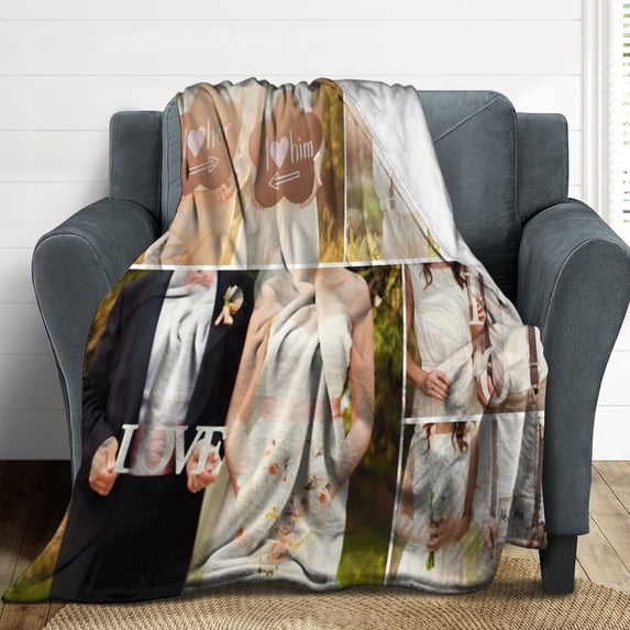 Custom Blanket with Photo Text Personalized Throw Blanket Customized Blanket for Her for Him Flannel Blankets Father's Day Mother's Day Birthday Valentines, Navy, 40"x50"