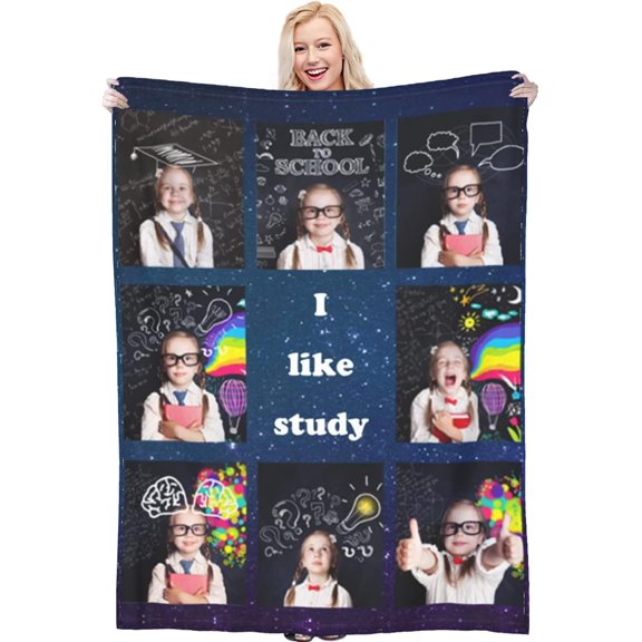 Custom Blanket with Photo Text Personalized Throw Blanket Customized Picture Blanket for Kid Adult Friends Mother Father Personalized Gift Flannel Blanket for Birthday Gifts