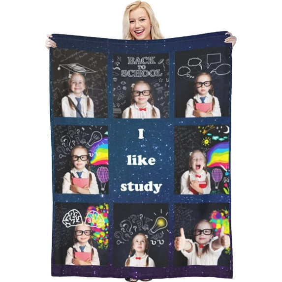 Custom Blanket with Photo Text Personalized Throw Blanket Customized Picture Blanket for Kid Adult Friends Mother Father Personalized Gift Flannel Blanket for Birthday Gifts