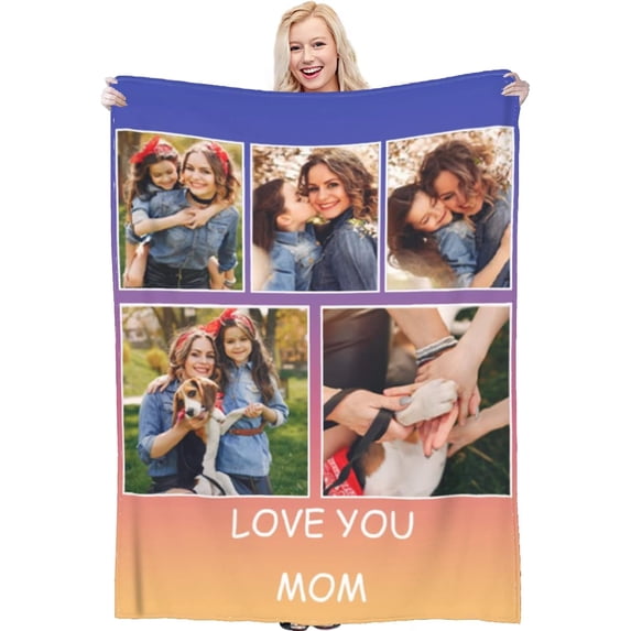Custom Blanket with Photo Text Personalized Throw Blanket Customized Picture Blanket for Kid Adult Friends Mother Father Personalized Gift Flannel Blanket for Birthday Gifts