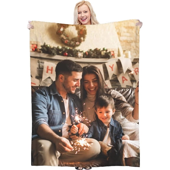 Custom Blanket with Photo Text Personalized Throw Blanket Customized Picture Blanket for Kid Adult Friends Mother Father Personalized Gift Flannel Blanket for Birthday Gifts