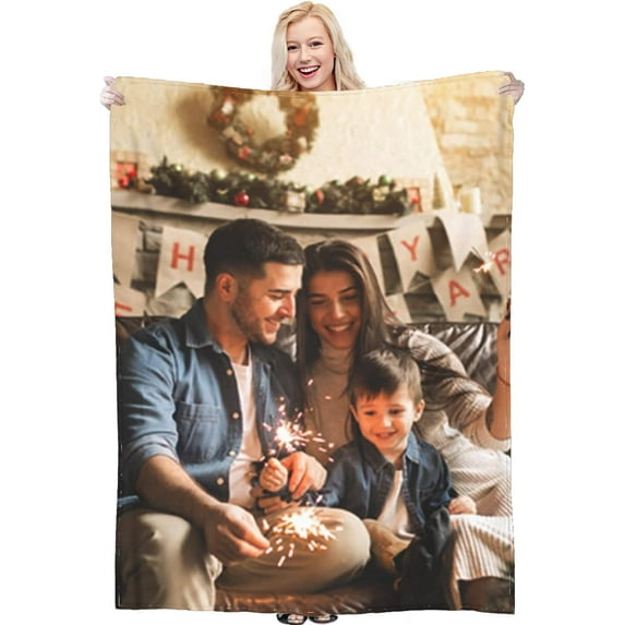 Custom Blanket with Photo Text Personalized Throw Blanket Customized Picture Blanket for Kid Adult Friends Mother Father Personalized Gift Flannel Blanket for Birthday Gifts