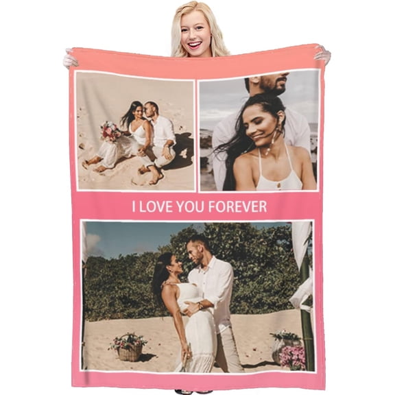 Custom Blanket with Photo Text Personalized Throw Blanket Customized Picture Blanket for Kid Adult Friends Mother Father Personalized Gift Flannel Blanket for Birthday Gifts