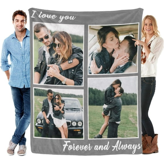 Custom Blanket with Photo Text Personalized Throw Blanket Customized Picture Blanket for Lover Family Dog Pet Personalized Gift Birthday Valentine(8 Photo)