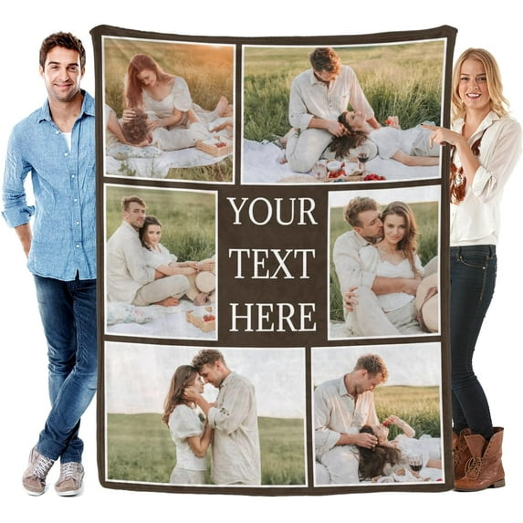 Custom Blanket with Photo Text Personalized Throw Blanket Customized Picture Blanket for Lover Family Dog Pet Personalized Gift Birthday Valentine(8 Photo)