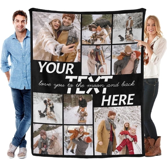 Custom Blanket with Photo Text Personalized Throw Blanket Customized Picture Blanket for Lover Family Dog Pet Personalized Gift Birthday Valentine(8 Photo)