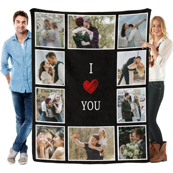 Custom Blanket with Photo Text Personalized Throw Blanket Customized Picture Blanket for Lover Family Dog Pet Personalized Gift Birthday Valentine(8 Photo)