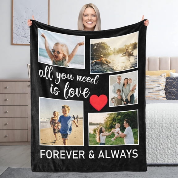 Custom Blanket with Photo Text Personalized Throw Blanket Personalized Gift Flannel Blanket Birthday Halloween Christmas Customized Picture Blanket for Mother Baby Father Adult Friends Lovers Pets