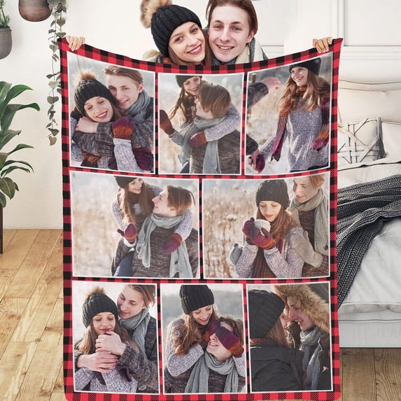 Custom Blanket With Photo Text Personalized Throw Customized Picture Blanket For Adult Kid Birthday Halloween Fathers Mothers Valentines Day Gift Christmas(1*Photo-75X100)