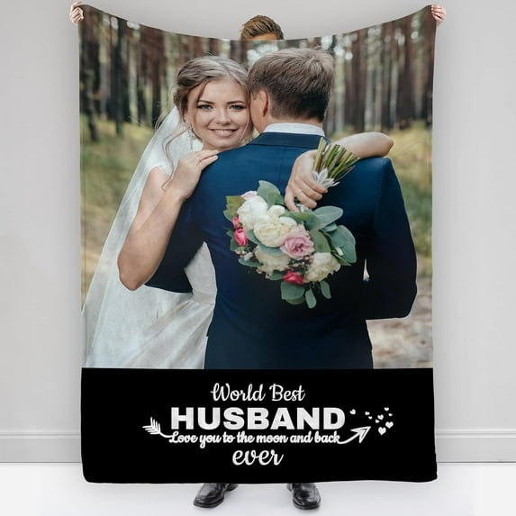 Custom Blanket with Photo Text Personalized Throws Blankets Picture Blanket for Birthday Valentine Customized Gifts for Wife Husband Family Mom Dad Couple Girlfriend Blankets