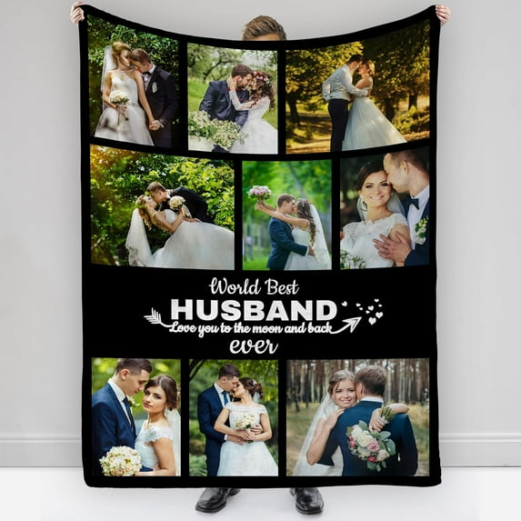 Custom Blanket with Photo Text Personalized Throws Blankets Picture Blanket for Birthday Valentine Customized Gifts for Wife Husband Family Mom Dad Couple Girlfriend Blankets