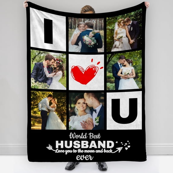 Custom Blanket with Photo Text Personalized Throws Blankets Picture Blanket for Birthday Valentine Customized Gifts for Wife Husband Family Mom Dad Couple Girlfriend Blankets