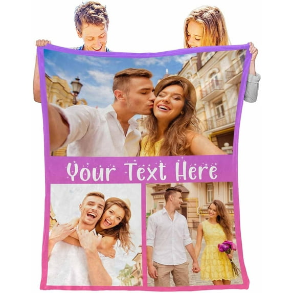 Custom Blanket with Photo Texts Personalized Blankets and Throws Customized Happy Birthday Gifts for Women Men Dad Mom Wife Husband Grandma Grandpa Sister Daughter Son Best Friend Blankets