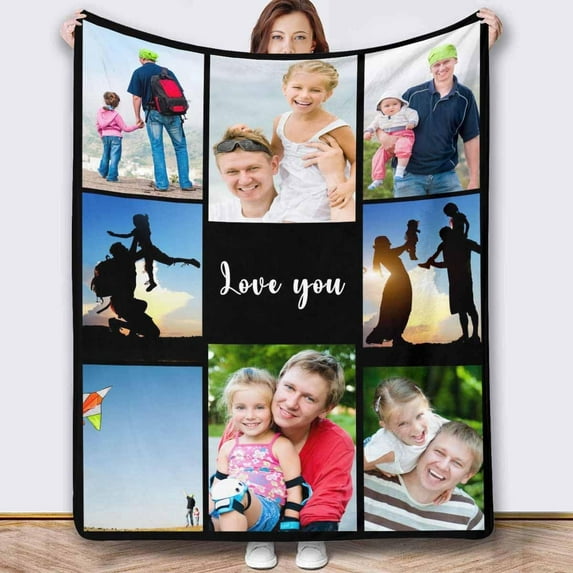 Custom Blanket with Photo Texts Personalized Blankets and Throws Customized Happy Birthday Gifts for Women Men Dad Mom Wife Husband Grandma Grandpa Sister Daughter Son Best Friend Blankets