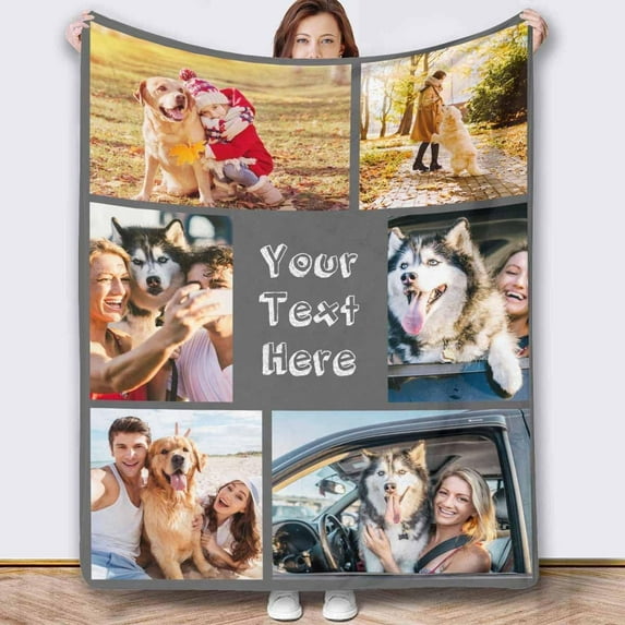Custom Blanket with Photo Texts Personalized Blankets and Throws Customized Happy Birthday Gifts for Women Men Dad Mom Wife Husband Grandma Grandpa Sister Daughter Son Best Friend Blankets