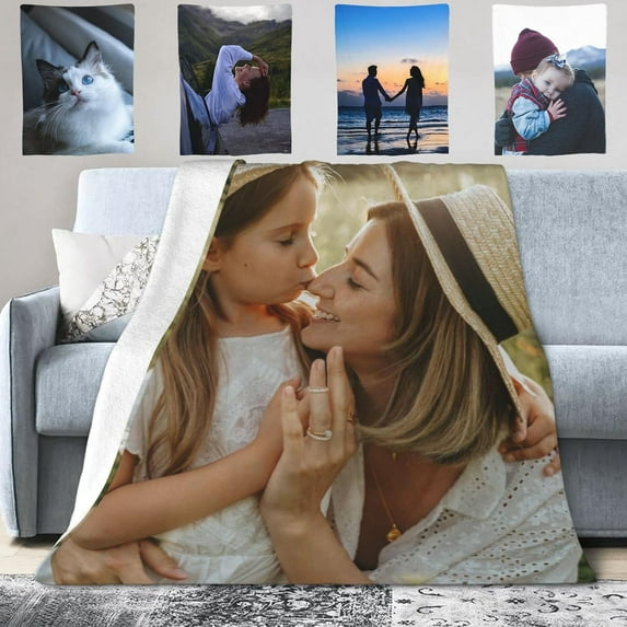 Custom Blanket with Photos Fuzzy Blanket Plush Warm Anti Pilling Flannel Soft Blanket for Couch Bed Sofa Outdoor Birthday Wedding Holiday Christmas Customized Gifts for Women Men Pets (40"x30")
