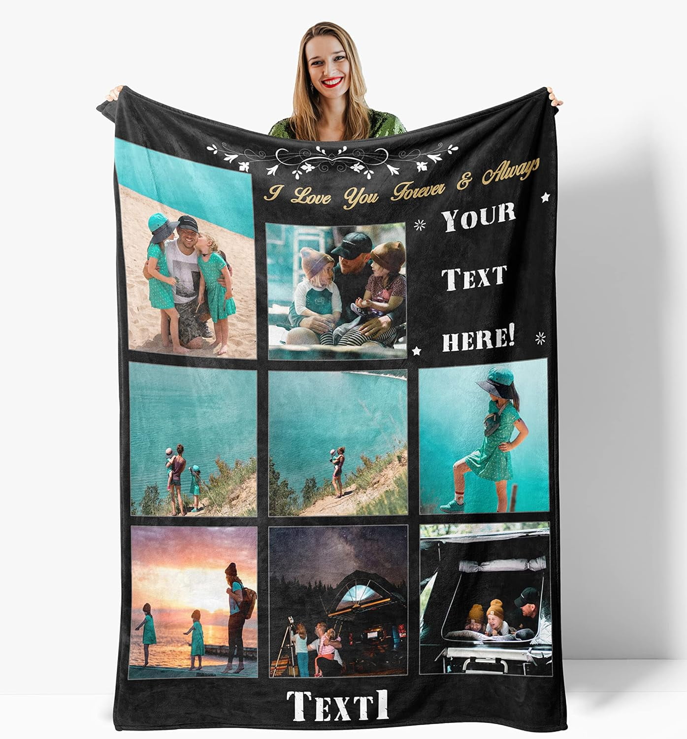 Custom Photo Blanket - Personalized Blanket With Your Pictures & Text, Flannel Fabric, Multiple Sizes & Weights, Great Gift For Family & Friends