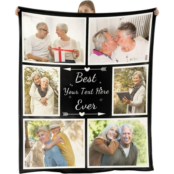 Custom Blanket with Photos Personalised Photo Blanket for Adult with Photos&Text Flannel Throw Blanket Personalised Couples Gifts Birthday for Women Men(100x127cm)