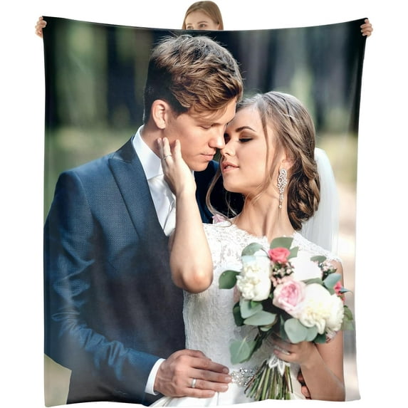 Custom Blanket with Photos Personalised Photo Blanket for Adult with Photos&Text Flannel Throw Blanket Personalised Couples Gifts Birthday for Women Men(100x127cm)
