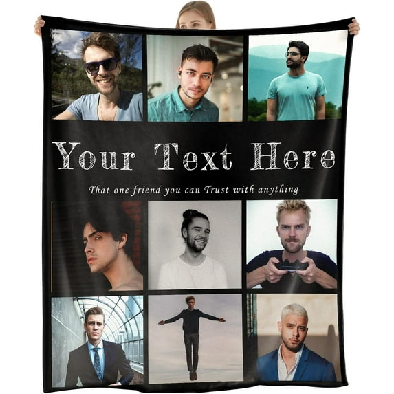Custom Blanket with Photos Personalised Photo Blanket for Adult with Photos&Text Flannel Throw Blanket Personalised Couples Gifts Birthday for Women Men(100x127cm)