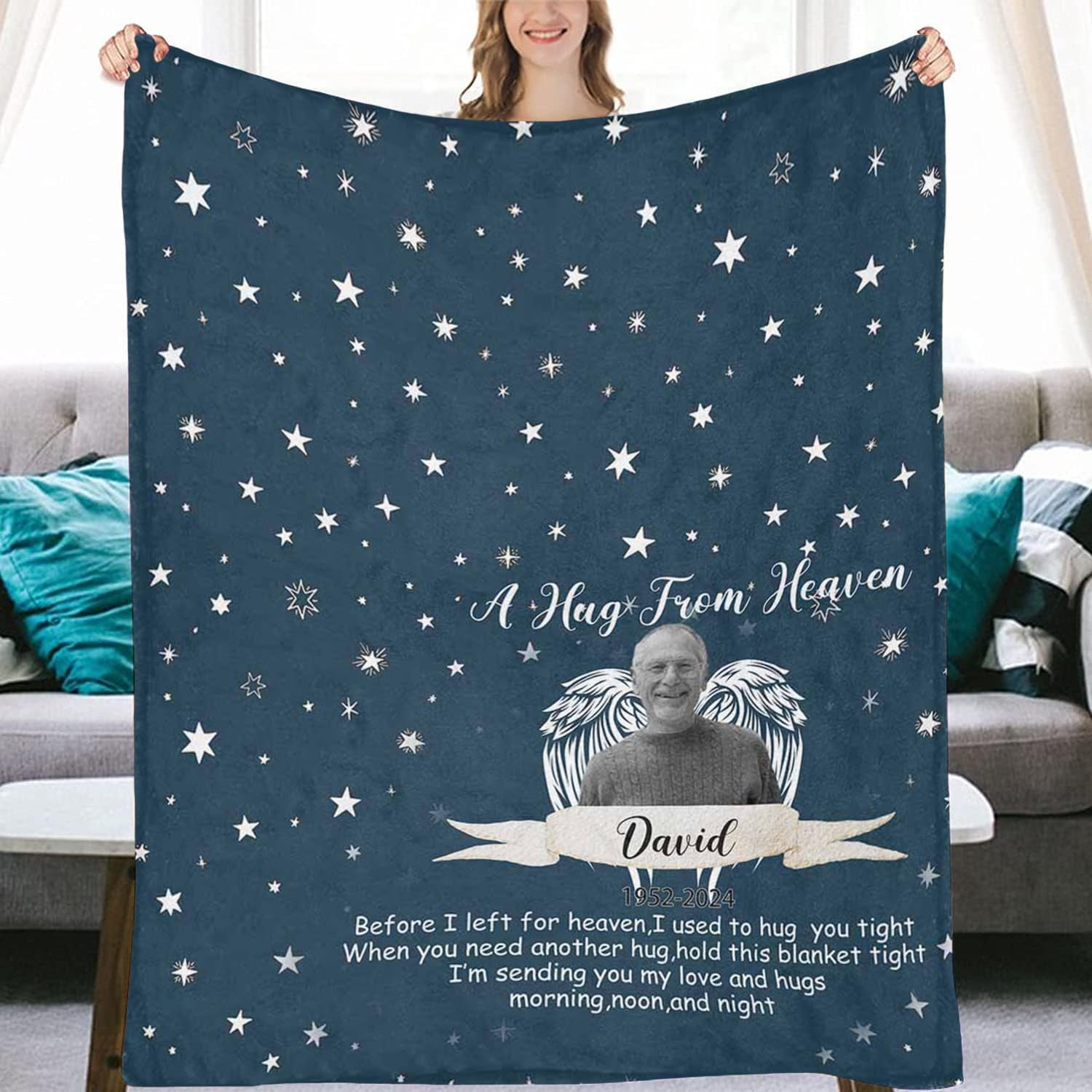 Custom Blanket with Photos Personalized Bereavement Gifts Blanket , Sympathy Gift for Loss of