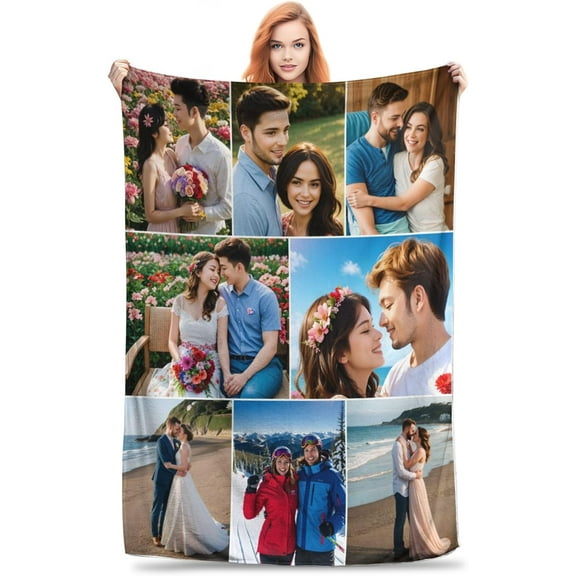 Custom Blanket with Photos Personalized Customized Throw Couples Gifts for Boyfriend Girlfriend for Family Birthday Wedding Gift Fits Couch Sofa Bedroom Living Room Bed 80"x60" Blankets